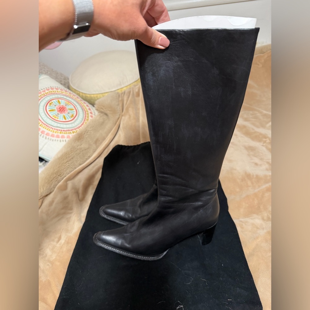 Elegant Black Leather Pointed Toe Knee High Vero Cuoio Women's Boots 38.5 8.5